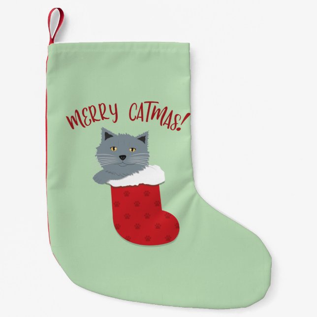 Merry Catmas! Small Christmas Stocking (Front)