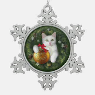 Merry Catmas Snowflake Pewter Christmas Ornament