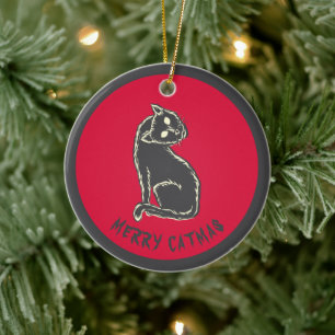 Merry Catmas Spooky Cat Horror Christmas Ceramic Tree Decoration