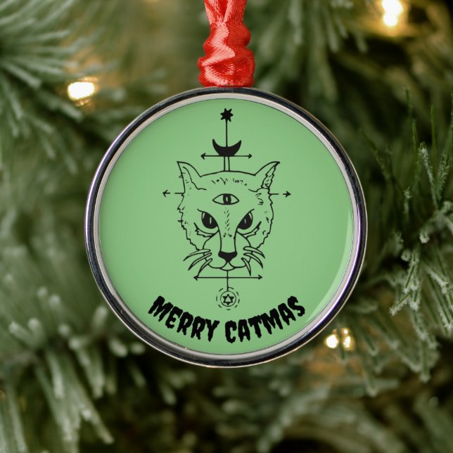 Merry Catmas Spooky Cat Lover Horror Metal Tree Decoration (Tree)