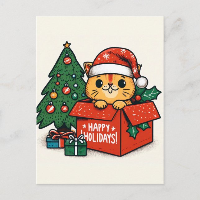 Merry Catmas Surprise: Christmas Cat in a Box Card (Front)