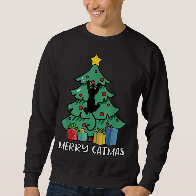 Merry Catmas Tree Cat Christmas Sweatshirt (Front)