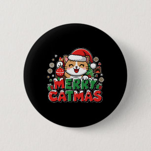 Merry Catmas Xmas Decoration Santa Cat Funny Chris 6 Cm Round Badge