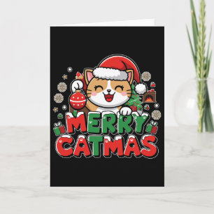 Merry Catmas Xmas Decoration Santa Cat Funny Chris Card