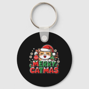 Merry Catmas Xmas Decoration Santa Cat Funny Chris Key Ring
