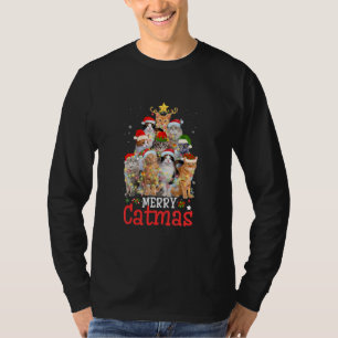 Merry Catmas Xmas Funny Cat Christmas Tree T-Shirt