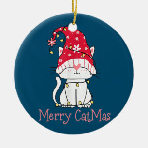 Merry Catmas Xmas Gift Funny Cute Gnomes Cat Ceramic Tree Decoration