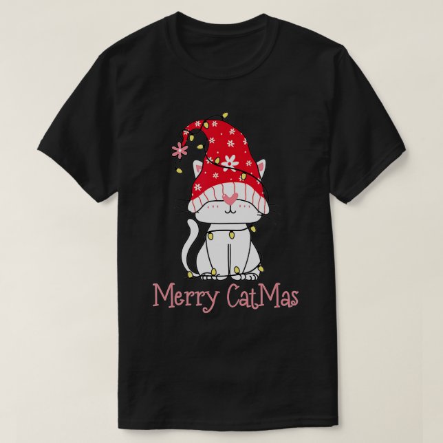 Merry Catmas Xmas Gift Funny Cute Gnomes Cat Chris T-Shirt (Design Front)