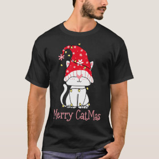 Merry Catmas Xmas Gift Funny Cute Gnomes Cat Chris T-Shirt