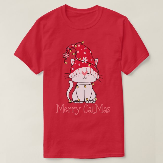 Merry Catmas Xmas Gift Funny Cute Gnomes Cat Chris T-Shirt (Design Front)