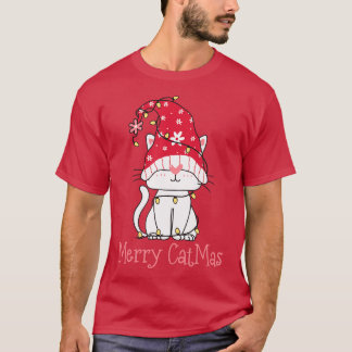 Merry Catmas Xmas Gift Funny Cute Gnomes Cat Chris T-Shirt