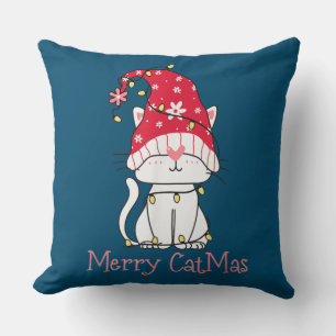 Merry Catmas Xmas Gift Funny Cute Gnomes Cat Cushion