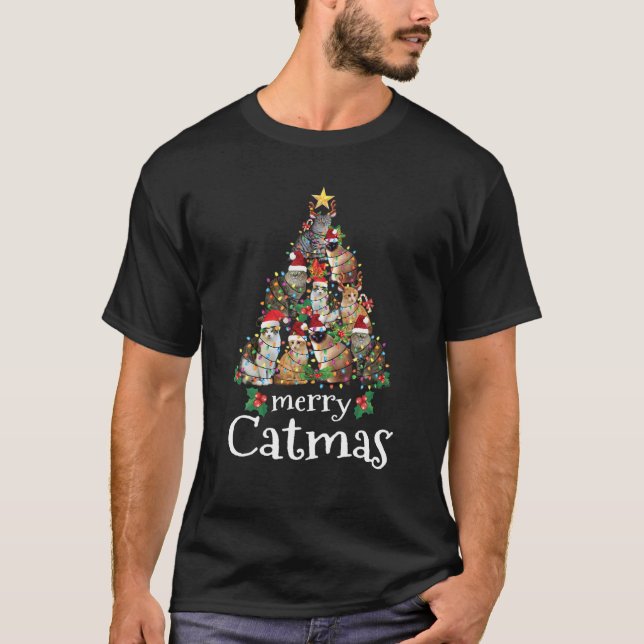 Merry Catmas Xmas Gift Men Women Kids Funny Cat Ch T-Shirt (Front)