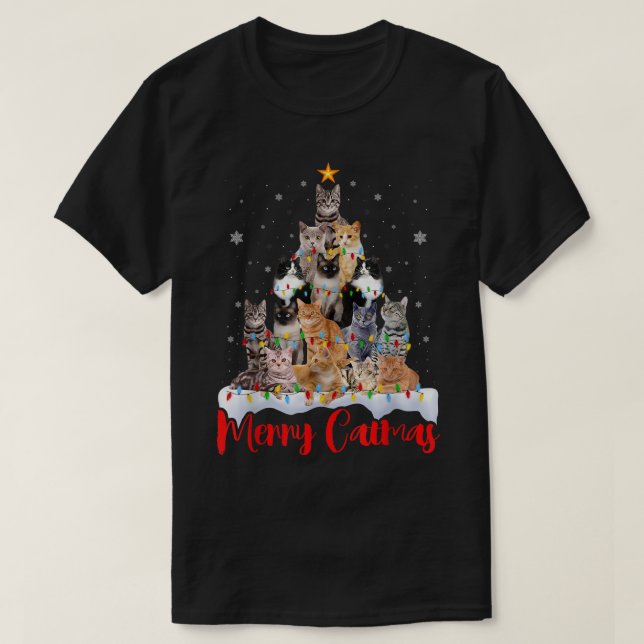 Merry Catmas Xmas Gift Men Women Kids Funny Cat Ch T-Shirt (Design Front)
