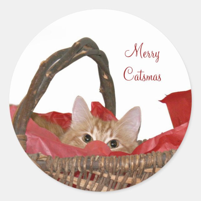 Merry Catsmas Classic Round Sticker (Front)