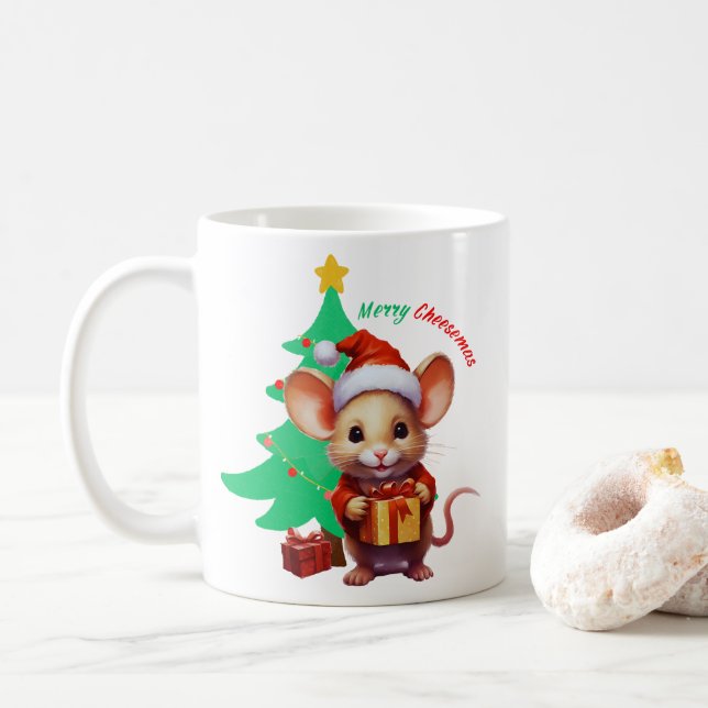 Merry Cheesemas - Cute Mouse -  Coffee Mug (With Donut)