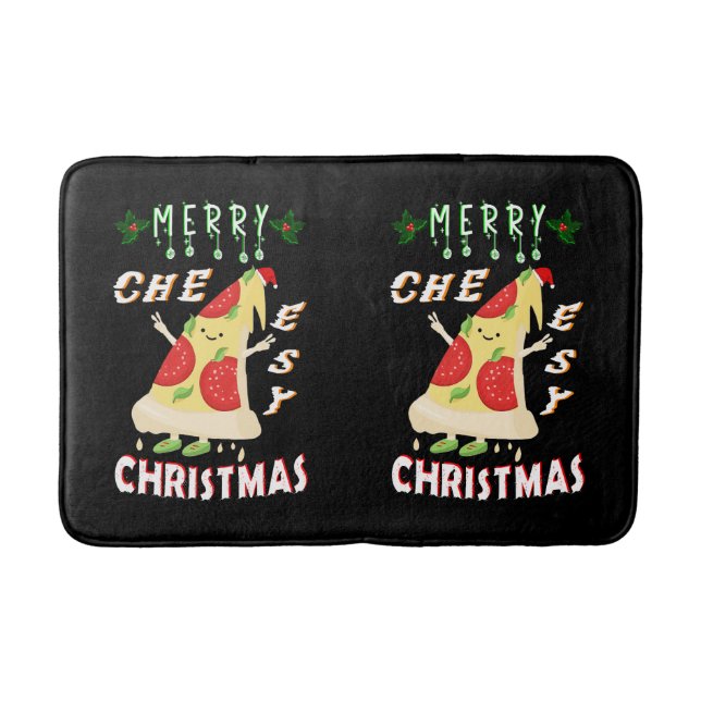 Merry Cheesy Christmas Xmas Santa Pizza Christmas Bath Mat (Front)