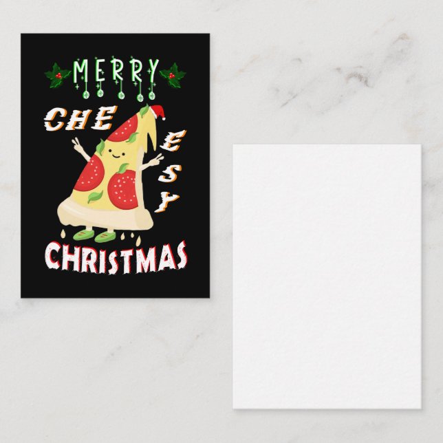 Merry Cheesy Christmas Xmas Santa Pizza Christmas Card (Front/Back)