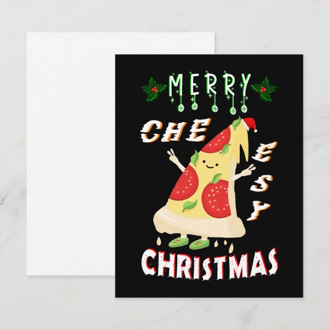 Merry Cheesy Christmas Xmas Santa Pizza Christmas Card (Front/Back)