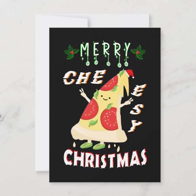 Merry Cheesy Christmas Xmas Santa Pizza Christmas Card (Front)