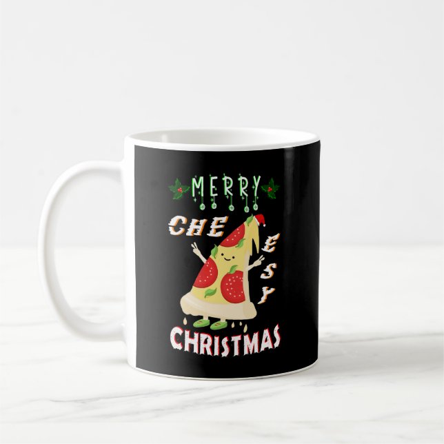 Merry Cheesy Christmas Xmas Santa Pizza Christmas Coffee Mug (Left)