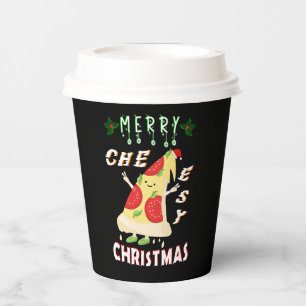 Merry Cheesy Christmas Xmas Santa Pizza Christmas Paper Cups