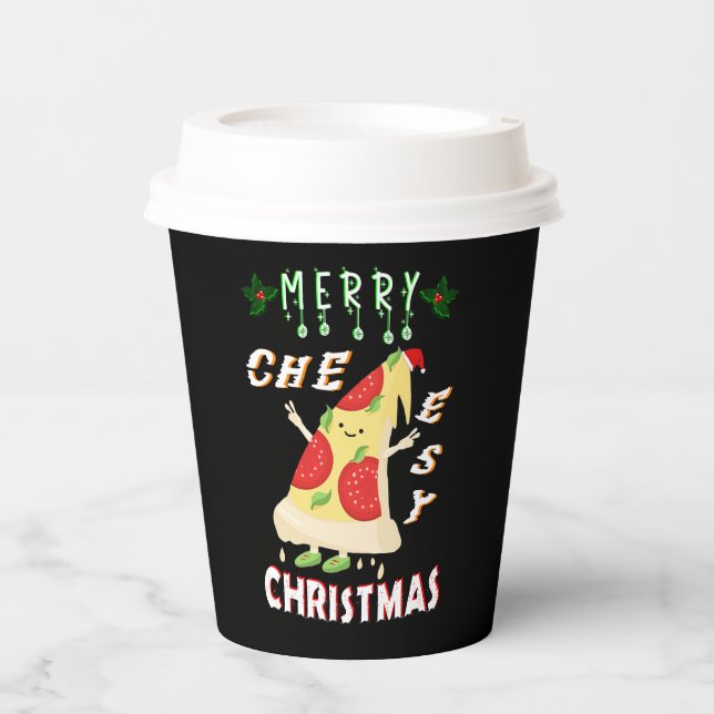 Merry Cheesy Christmas Xmas Santa Pizza Christmas Paper Cups (Front)