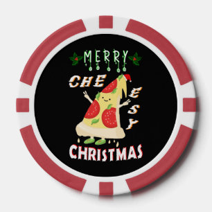 Merry Cheesy Christmas Xmas Santa Pizza Christmas Poker Chips