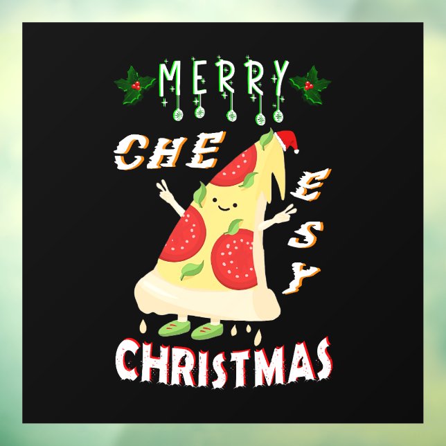 Merry Cheesy Christmas Xmas Santa Pizza Christmas Window Cling (Sheet 3)
