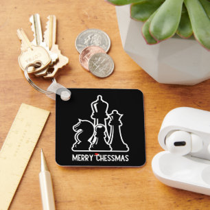 Merry Chessmas chess pieces board game santa hat Key Ring