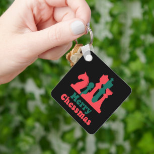 Merry Chessmas Christmas board game chess pieces  Key Ring