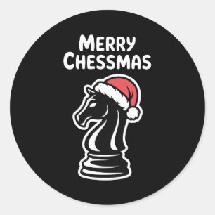 Merry Chessmas Christmas Chess Xmas Santa Hat Classic Round Sticker