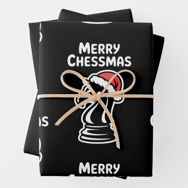 Merry Chessmas Christmas Chess Xmas Santa Hat Wrapping Paper Sheet (In situ)