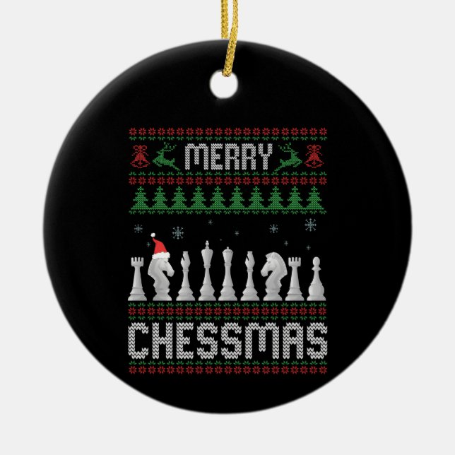 Merry Chessmas Funny Chess christmas Ugly Sweater Ceramic Tree Decoration (Front)