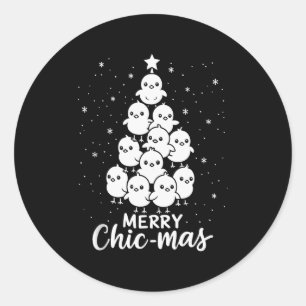 Merry Chic-mas Cute Chicks Christmas Tree Funny Fa Classic Round Sticker