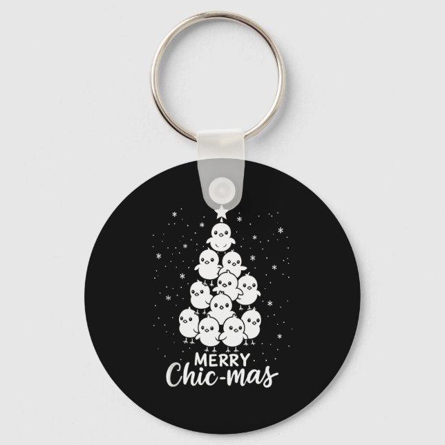 Merry Chic-mas Cute Chicks Christmas Tree Funny Fa Key Ring (Front)