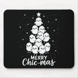 Merry Chic-mas Cute Chicks Christmas Tree Funny Fa Mouse Mat