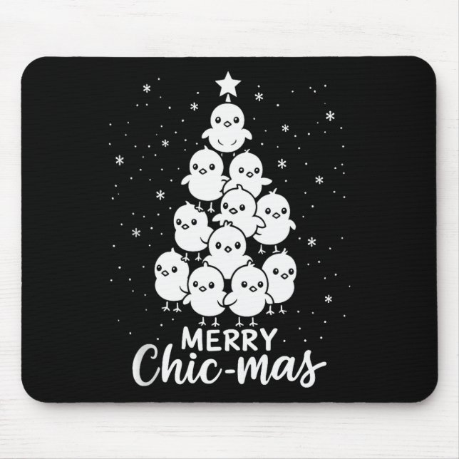Merry Chic-mas Cute Chicks Christmas Tree Funny Fa Mouse Mat (Front)