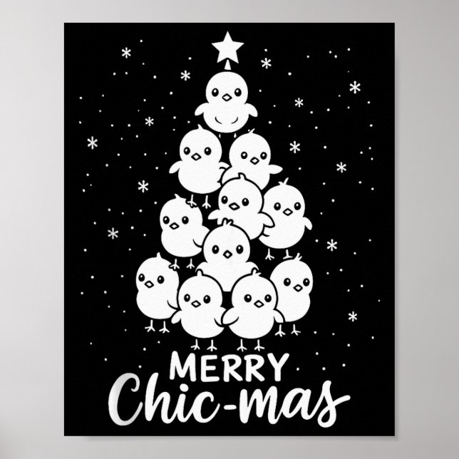 Merry Chic-mas Cute Chicks Christmas Tree Funny Fa Poster (Front)