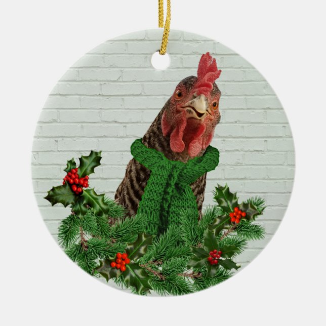 Merry Chickmas Ceramic Tree Decoration (Front)