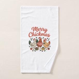 Merry Chickmas Chicken Christmas Hand Towel
