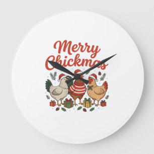 Merry Chickmas Chicken Christmas Large Clock