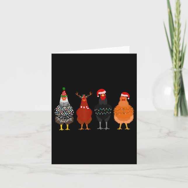 Merry Chickmas Chicken Christmas Lights Santa Hat  Card (Front)