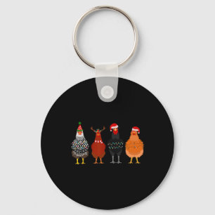 Merry Chickmas Chicken Christmas Lights Santa Hat Key Ring
