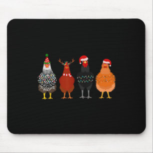 Merry Chickmas Chicken Christmas Lights Santa Hat Mouse Mat