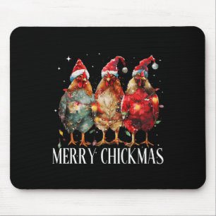 Merry Chickmas Chicken Christmas Lights Santa Hat Mouse Mat