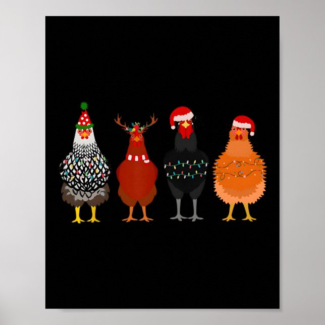 Merry Chickmas Chicken Christmas Lights Santa Hat  Poster (Front)