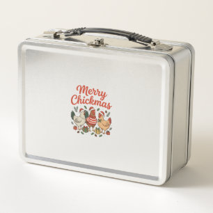 Merry Chickmas Chicken Christmas Metal Lunch Box