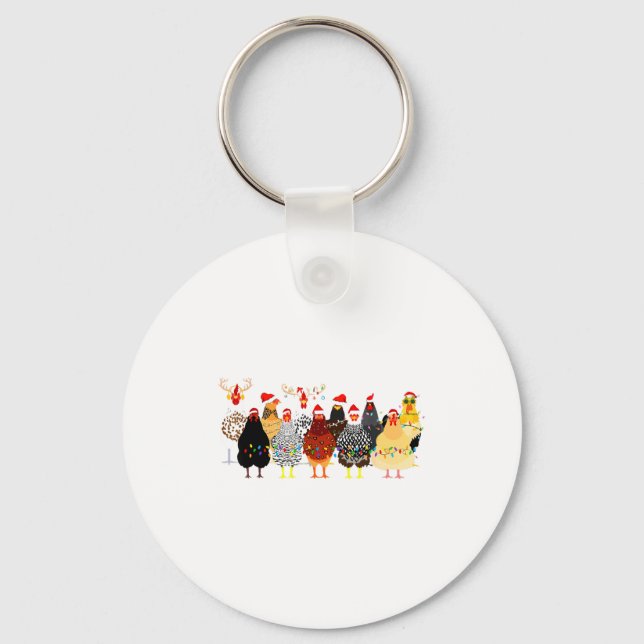 Merry Chickmas Chicken Christmas Ornament Lights S Key Ring (Front)
