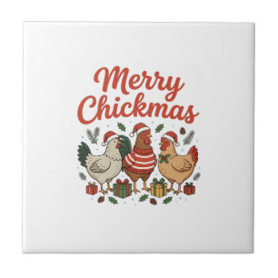 Merry Chickmas Chicken Christmas Tile